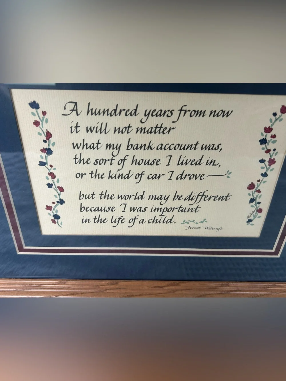 A Hundred Years From Now Quote with Heart Motif - Navy Mat & Oak Frame